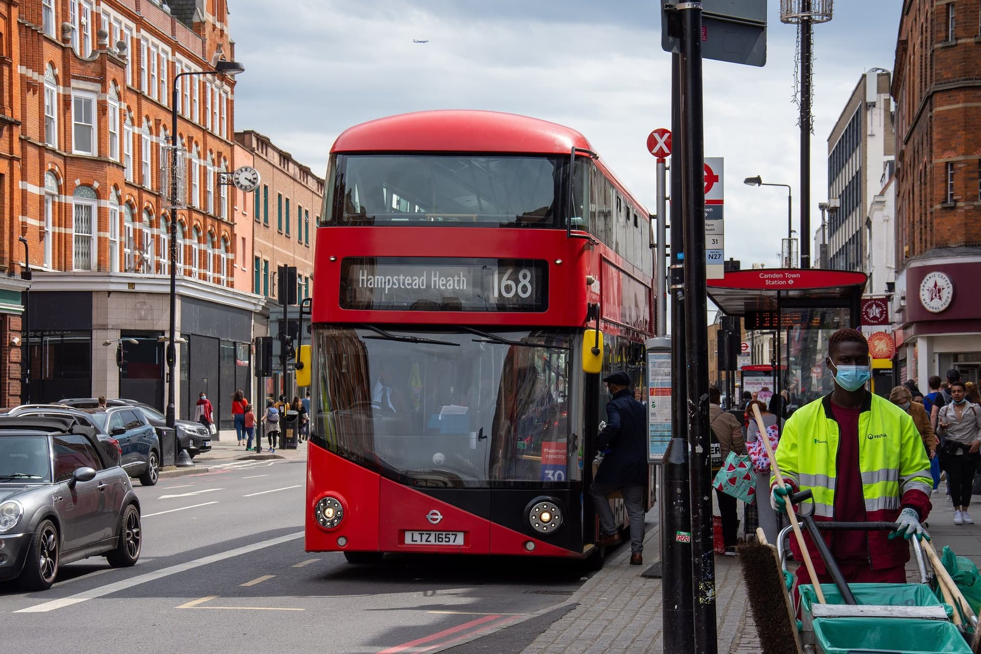 168 bus on Camden High Street, May 2021